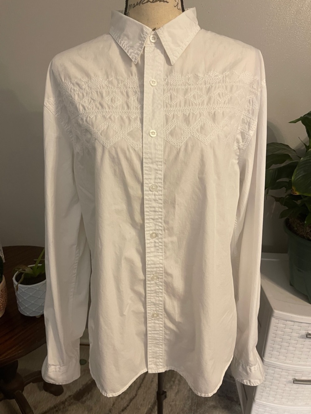 Black Jack White Embroidered Button Front Shirt Large Western Cottagecore